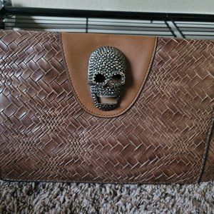 Brown "snakeskin" Skull Clutch
